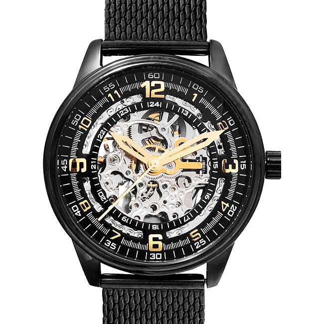 Akribos XXIV 'Saturnos Elite' Men's Skeleton Automatic Bracelet Watch