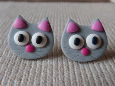 Kolczyki z modeliny FIMO wkrętki szare koty kot