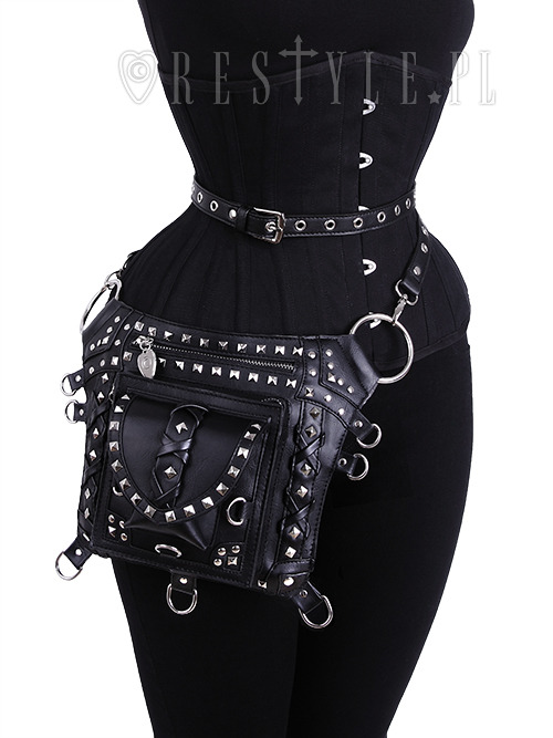 BLACK STUDDED HOLSTER BAG Gotycki pasek, torba na ramię, torebka nerka