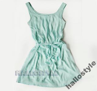 ATMOSPHERE MIĘTOWA pastele MINI sukienka szyfon 38