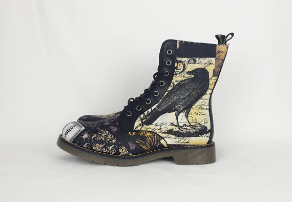 Crow shoes, raven print shoes, 
