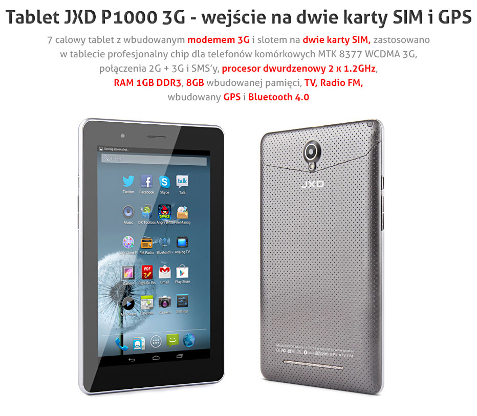 Tablet JXD P1000 z 3G.