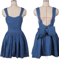 Cute High Waist denim bow strap dress