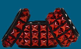 Multi-Row Red Pyramid Studded Wristbands