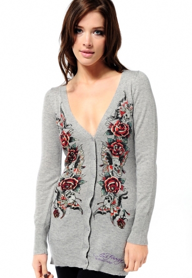 Skull Butterflies And Roses Knitted Cardigan