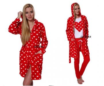 MIĘKKI czerwony szlafrok w serduszka ITALIAN S 36