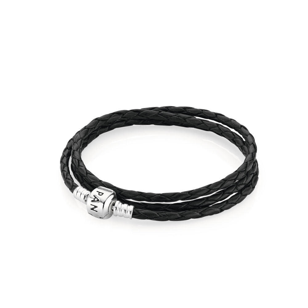 Bransoletka PANDORA skórzana potrójnie pleciona czarna