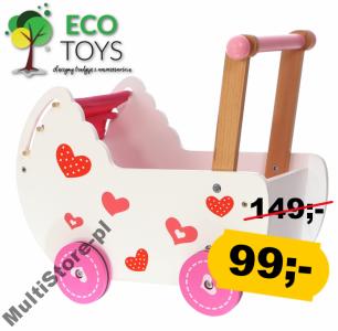 DREWNIANY WÓZEK DLA LALEK PCHACZ +POŚCIEL -20%