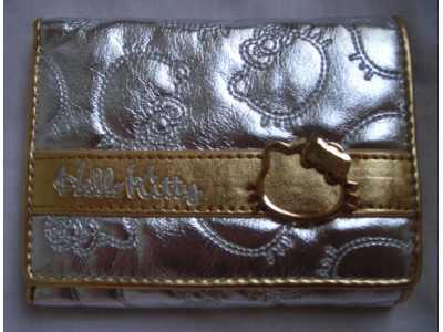 portfel z hello kitty srebrny ze złotym paskiem
