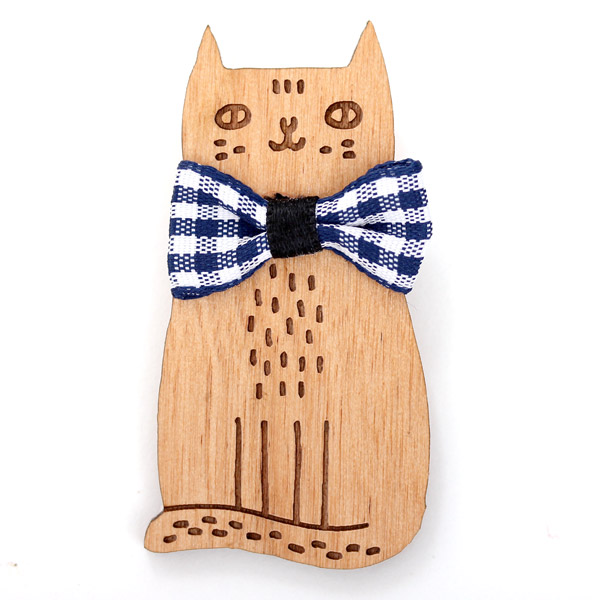 Brooch - Kitty with Blue Bow