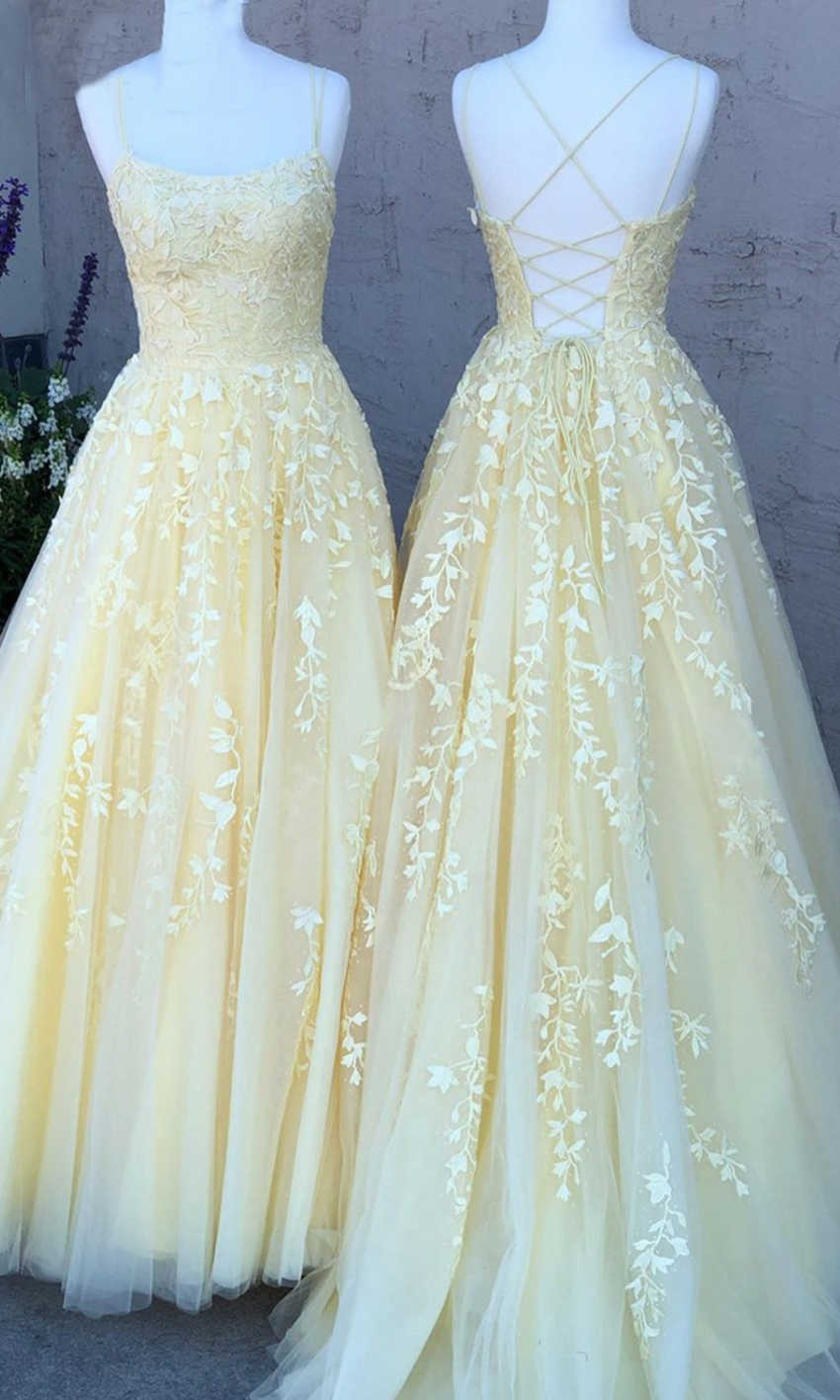 yellow prom dresses string back