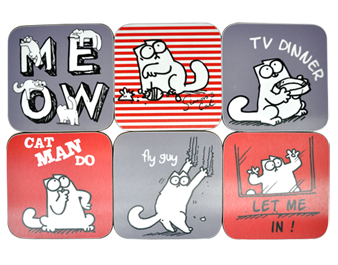 Simon's Cat Coaster Set (Red & Grey)