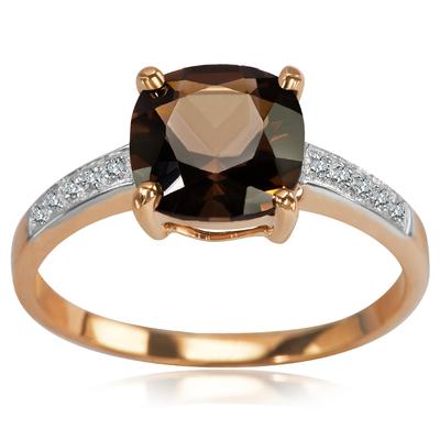 Pierścionek z diamentami i kwarcem dymnym