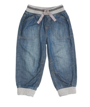 mothercare spodnie jeansowe z gumą w pasie i ściągaczami przy kostkachr. 2-3 lata