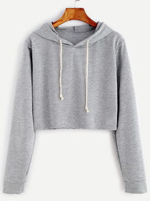 Pale Grey Drawstring Hooded Crop Sweatshirt