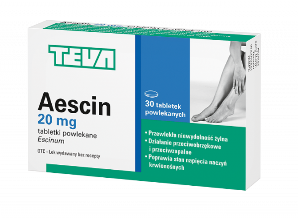 Lek na żylaki nóg i obrzęki: Aescin 20mg x 30 tabl.