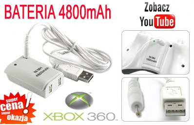 BATERIA XBOX 360 DO PADA + KABEL AKUMULATOR 4800mA