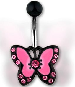 kolczyk do pępka - różowy motylek