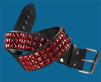 Red Pyramid 3-Row Black Leather Belt