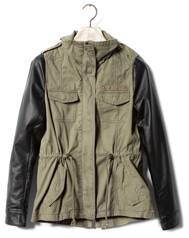 parka ze skórzanymi rękawami