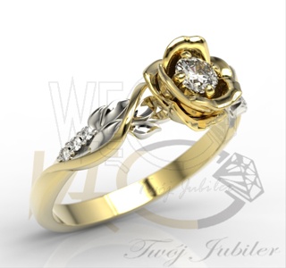 Złoty pierścionek w kształcie róży z brylantami LP-77ZB, 0,15 ct H/Si