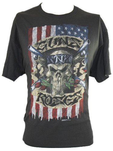 Guns and Roses Mens T-Shirt - Classic Logo Distressed with Flag Image on Black