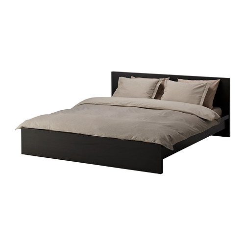 MALM Bed frame with slatted bed base, black-brown