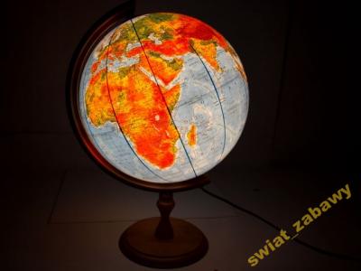 GLOBUS 320 mm PODŚWIETLANY 2w1 drewno KURIER 24h!