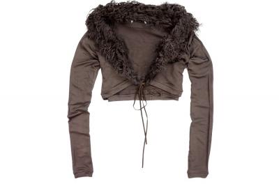 4557 BERSHKA__BRĄZOWE BOLERKO Z FUTERKIEM__L