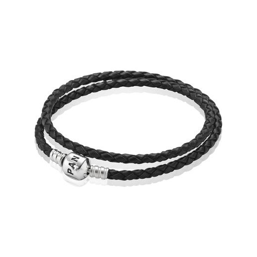 Bransoletka PANDORA skórzana podwójnie pleciona czarna