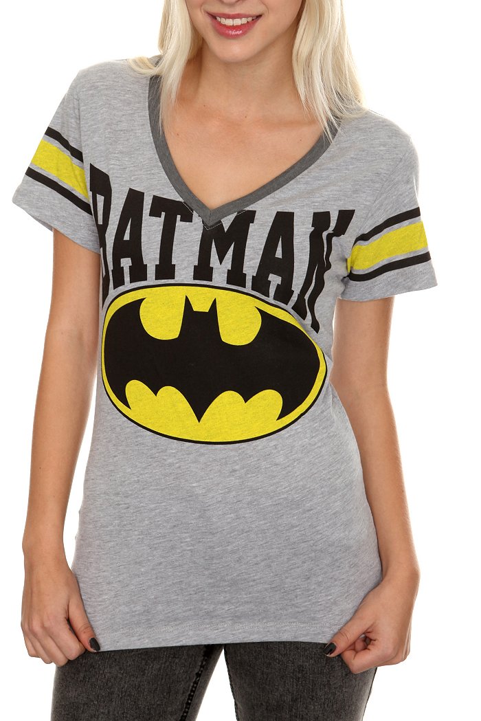 DC COMICS BATMAN GREY HOCKEY GIRLS T-SHIRT