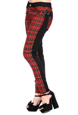 spodnie damskie BANNED - BLACK/RED TARTAN